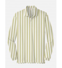 Plaid Series White LightYellow Colorblock Stripe Printing Men‘s Long Sleeve Polo