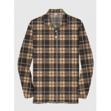 Fashion Brown Retro Plaid Printing Men‘s Long Sleeve Polo