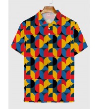 Medieval Colorful Half Circle Printing Men‘s Short Sleeve Polo