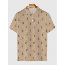 Cartoon Hand Drawn Fruit Beer Printing Men‘s Short Sleeve Polo