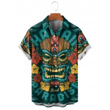 Hawaiian Tiki Havaino Print Short Sleeve Shirt